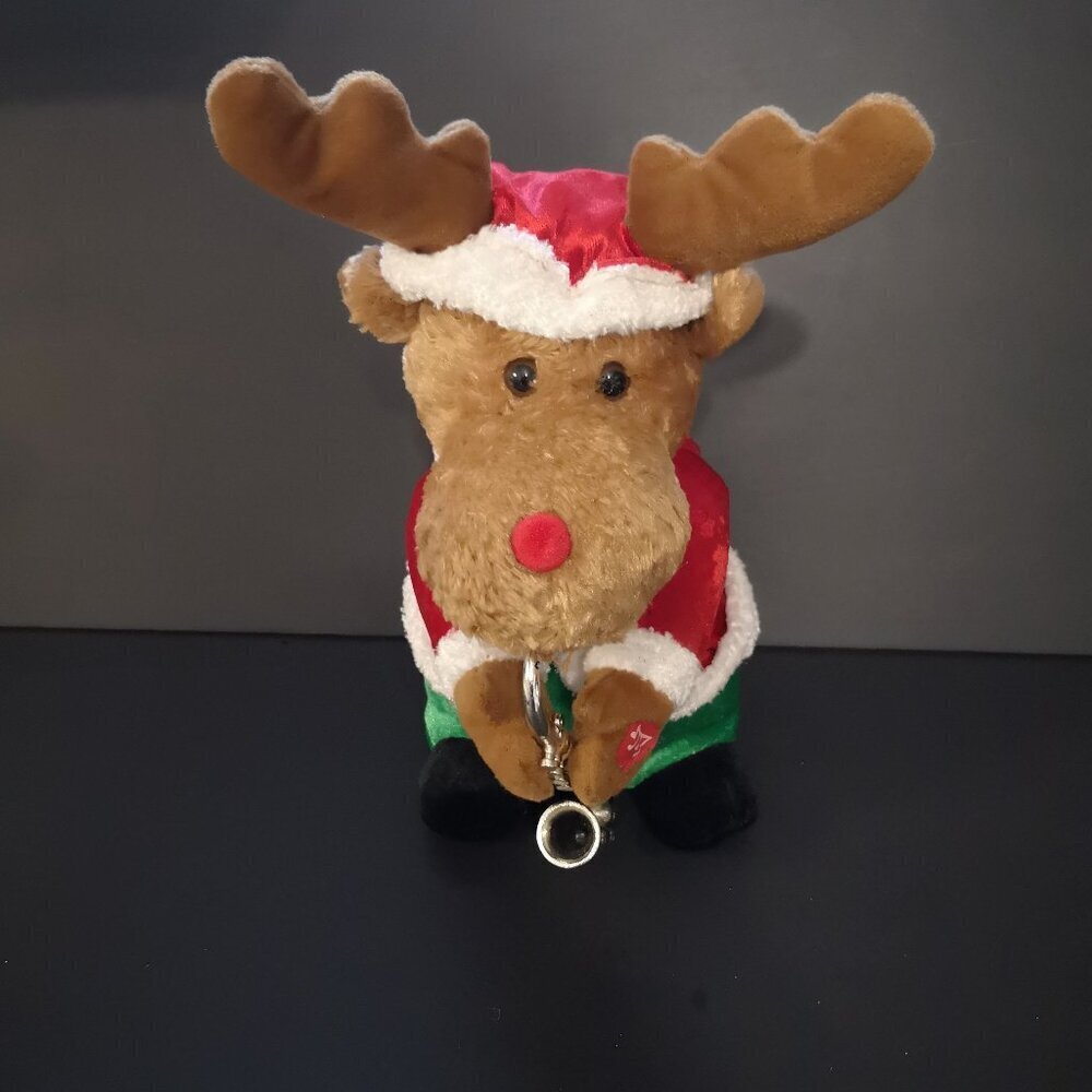Unbranded Animated Reindeer Plush Playing Saxophone Santa Hat & Coat 9" Tall